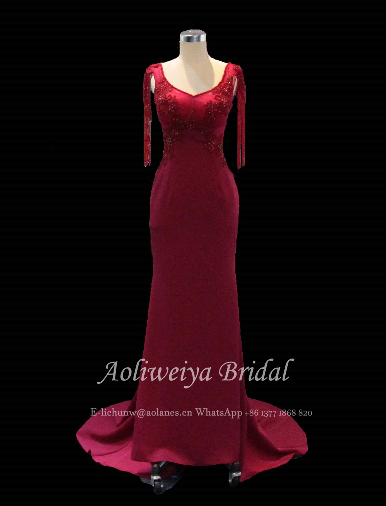 Aoliweiya Mermaid Red Short Train Evening Party Dress