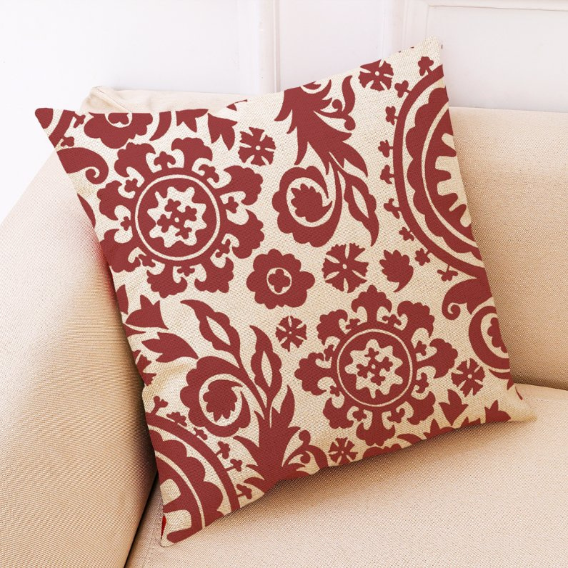 Geometric Figure Red Print Cushion Cover