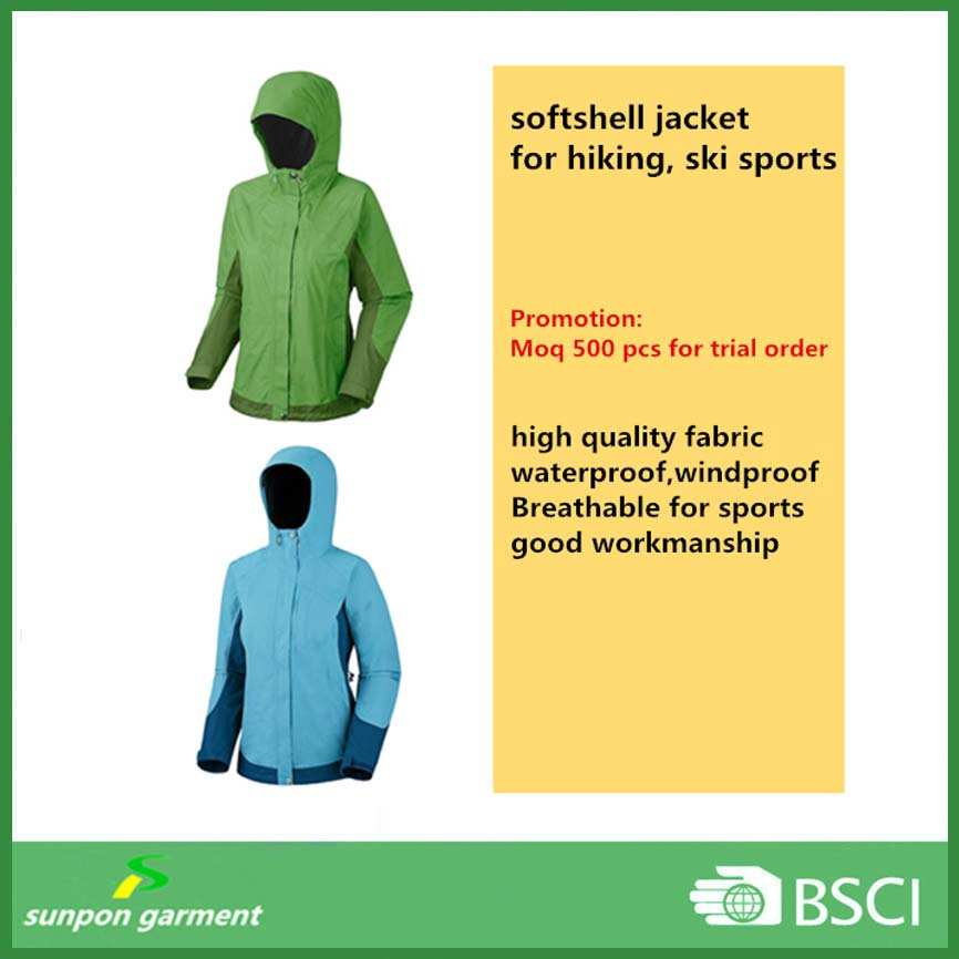 100% Ployester Men Waterproof Softshell Jacket