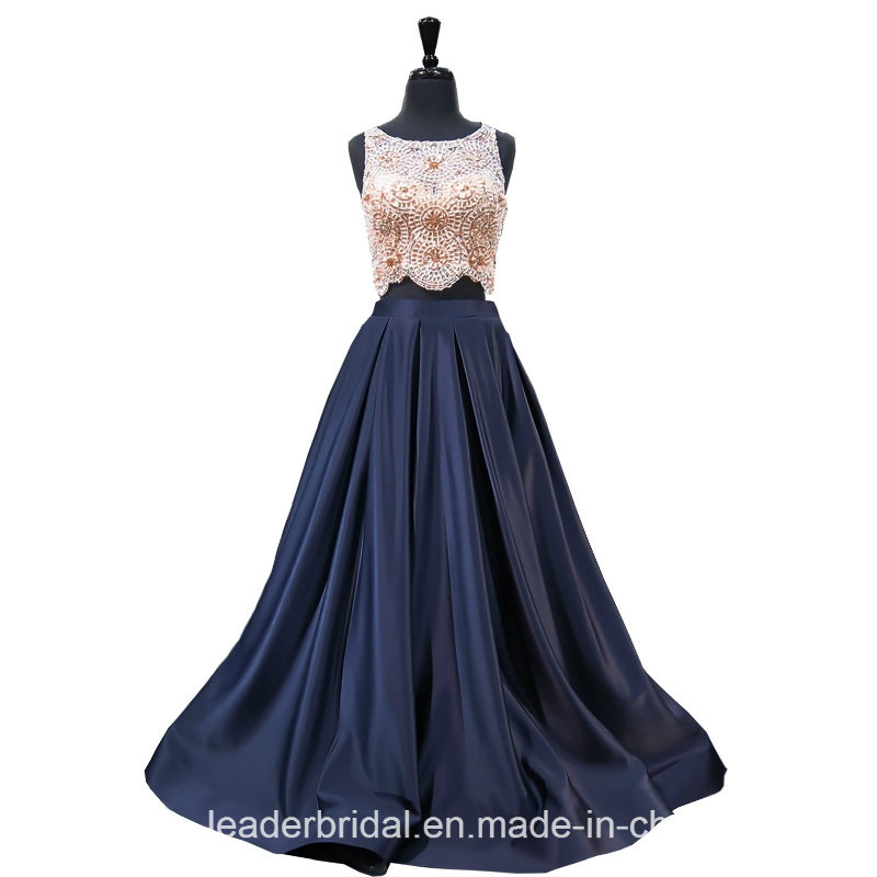 Pearls Evening Formal Gown Two Pieces Navy Party Prom Dresses Ld1555