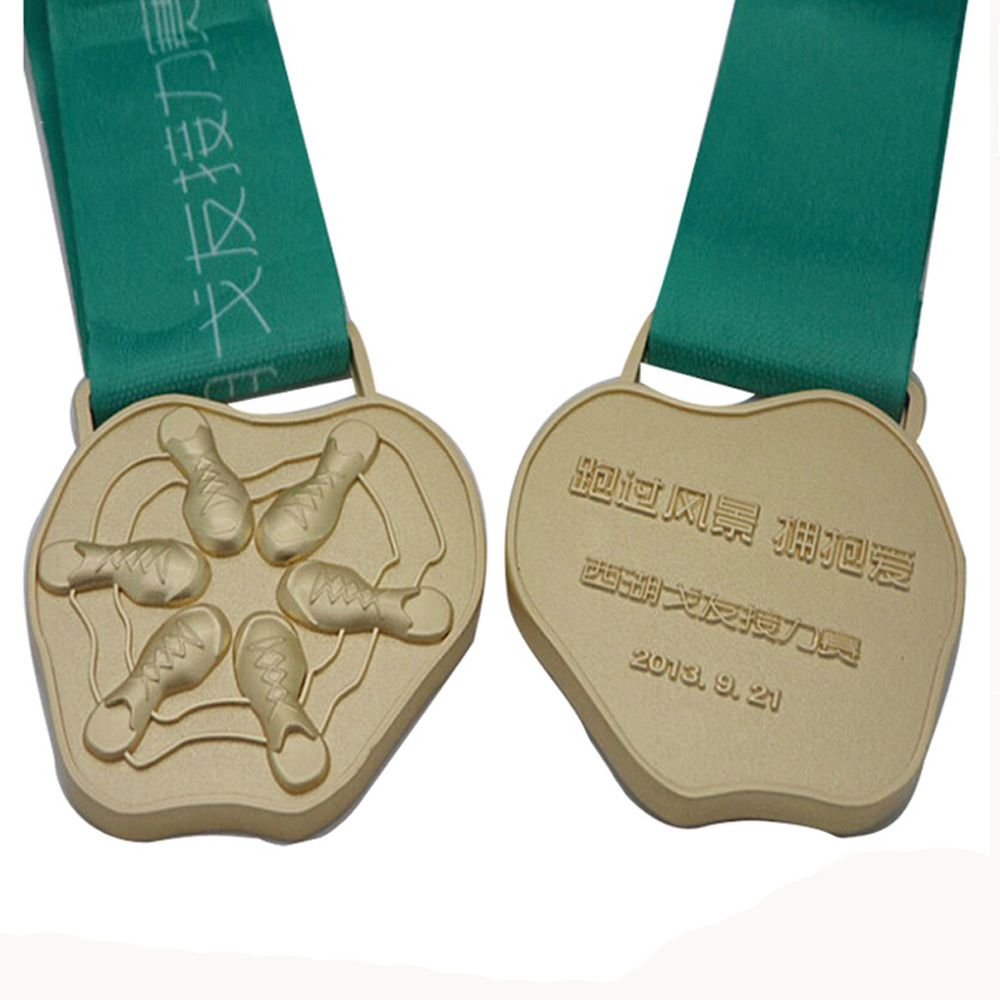 Custom 3D Matt Gold Running Sport Medal with Lanyards