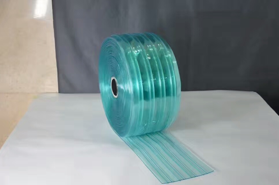 Flexible Soft PVC Strip Curtain Ribbed Surface Green Colour
