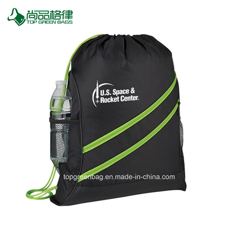 Wholesale Economical Customize 2 Front Zippered Pockets 2 Side Mesh Pockets Swipe Drawstring Sports Pack Bag