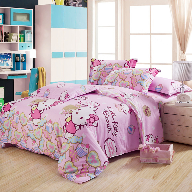 Textile 100% Cotton High Quality Bedding Set for Home/Hotel Comforter Duvet Cover Bedding Set (HELLO KITTY)