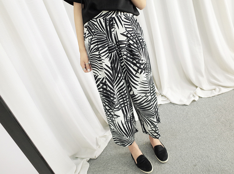 Fashion Style Palm Tree Varsity Chiffon Wide Leg Pants