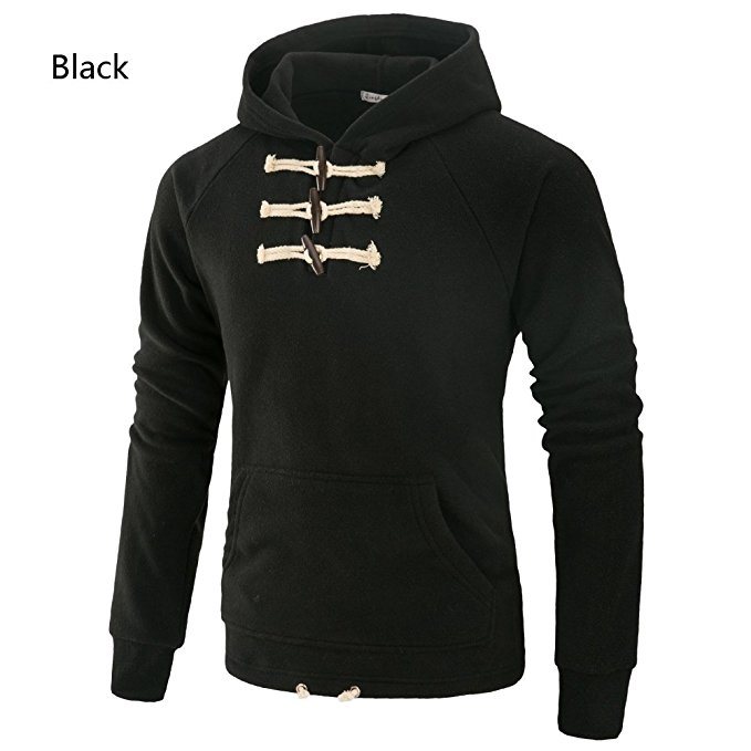 Mens Warm Quality Long Sleeve Logo Embroidery Sweatshirt with Horn Button