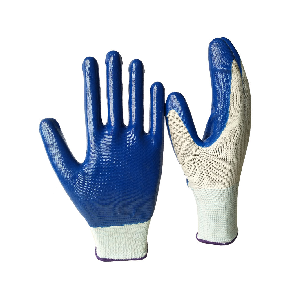Anti-Acid and Anti-Alkali Blue Nitrile with Polyester Inside Gloves