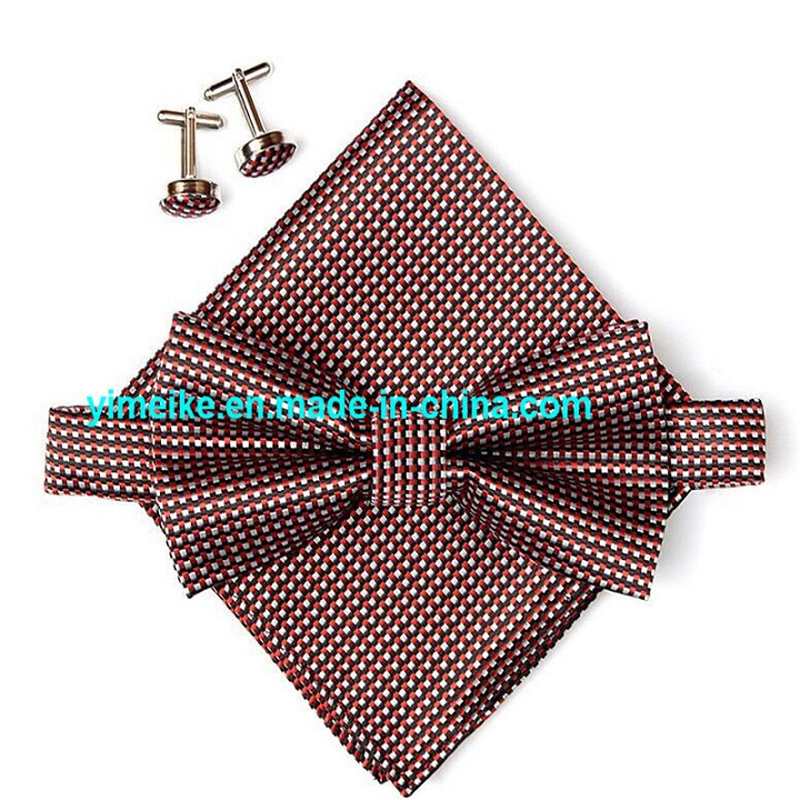 Economic Promotional Multi Colors Checks Mens Pocket Square Cufflink Self Bowtie Set