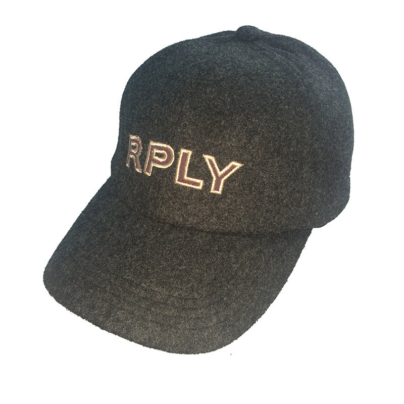 Embroidery Black Colour Wool Cap Custom