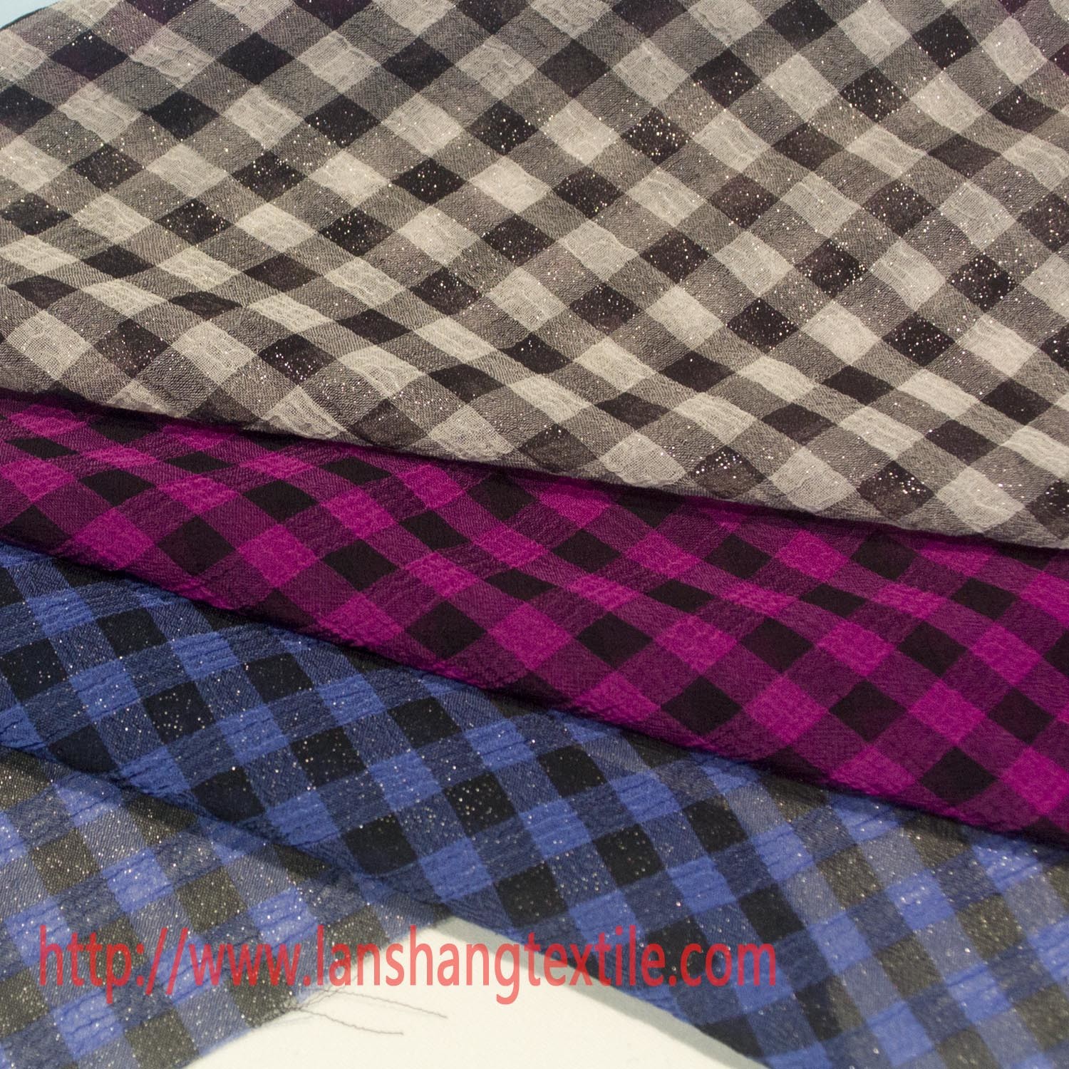 Yarn Lattice Polyester Fabric for Skirt Dress Scarf Garment Clothes