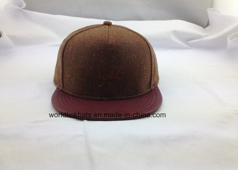 Short Brim Snapback Cap Custom Linen Fabric Hip Hop Snapback Cap