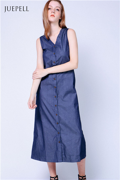 Button Down Denim Maxi Dress