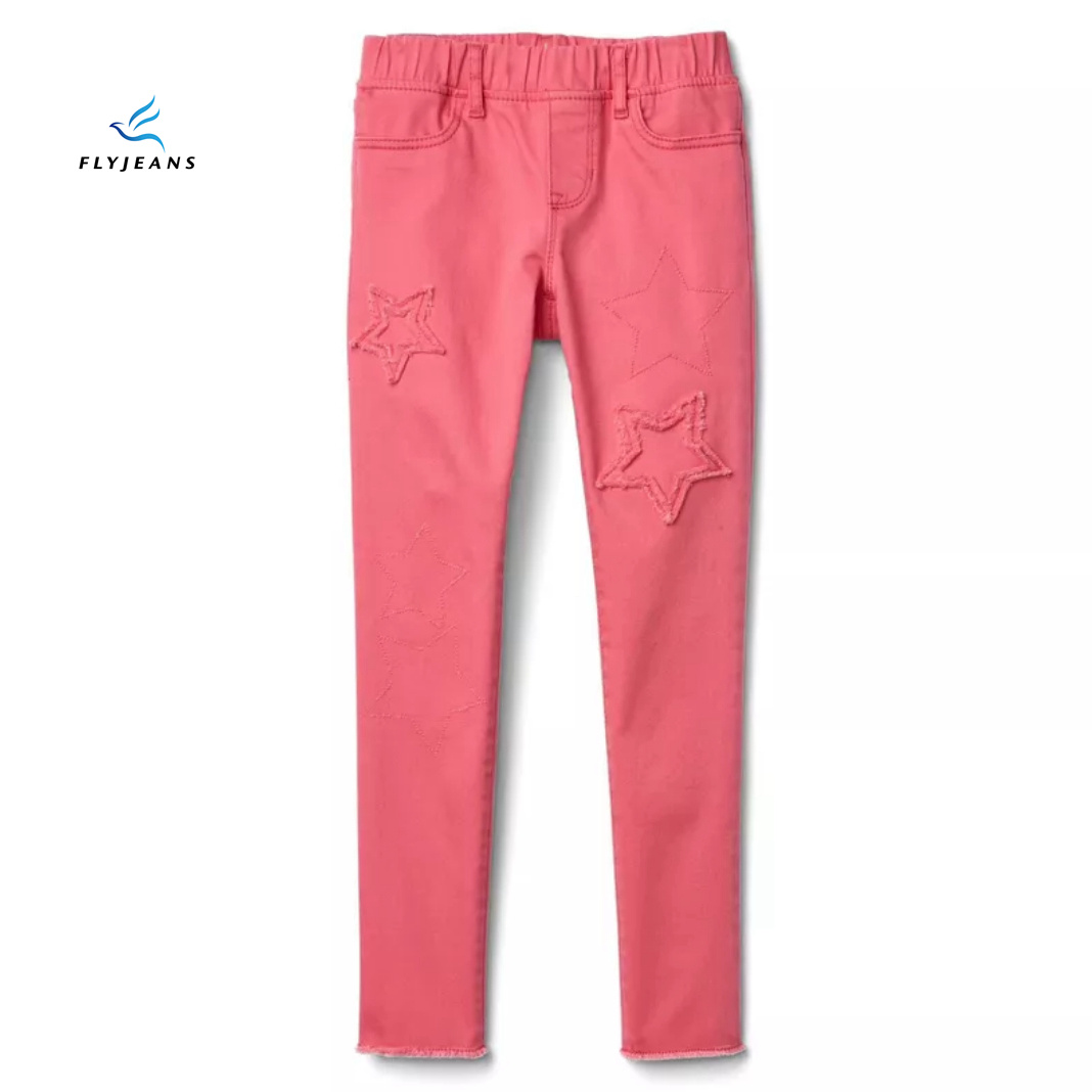 New Style Elastic Skinny Pink Girls' Denim Jeans with Star Embroidery by Fly Jeans