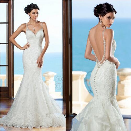 Sexy Double Straps Full Length Double Layer Ruffle Wedding Dress