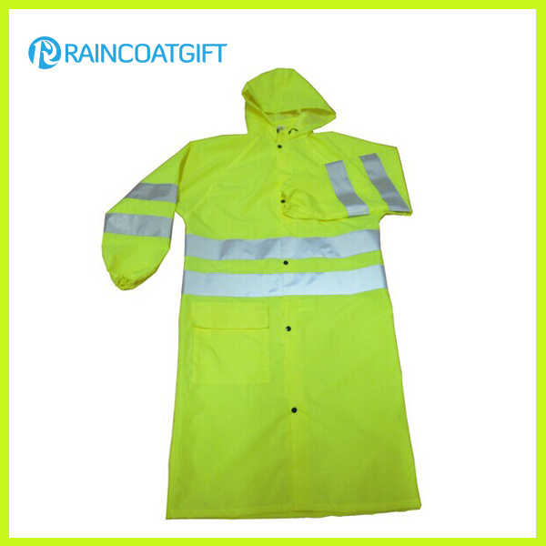 High Quality Polyester Long Raincoat with Reflective Tape Rpy-028