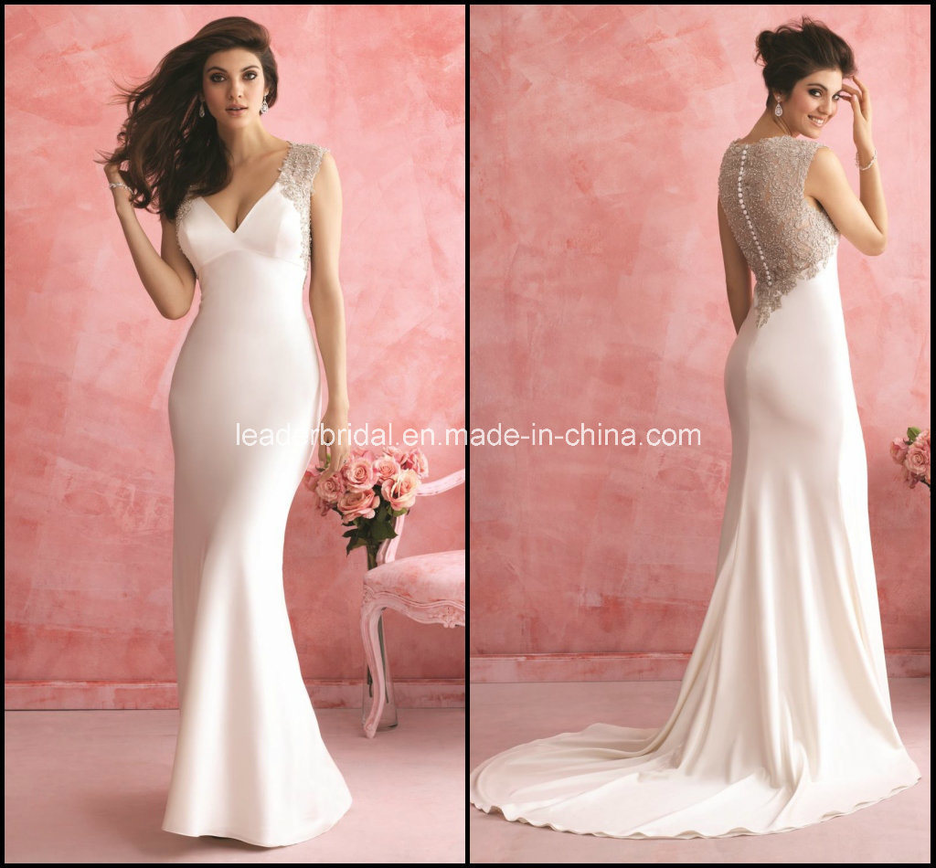 V-Neck Bridal Gowns Mermaid White Applique New Wedding Dresses Y2035