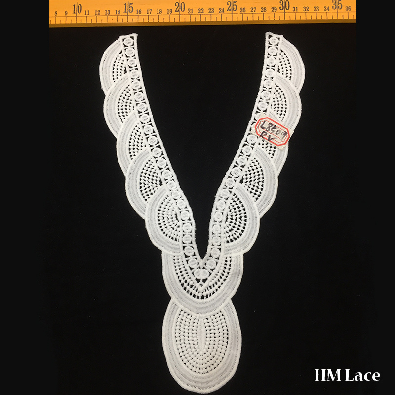20*32cm Unique Pattern African Textiles Style Crochet Cotton or Polyester Custom V Shape Collar Lace for Women Dresses Hml8509