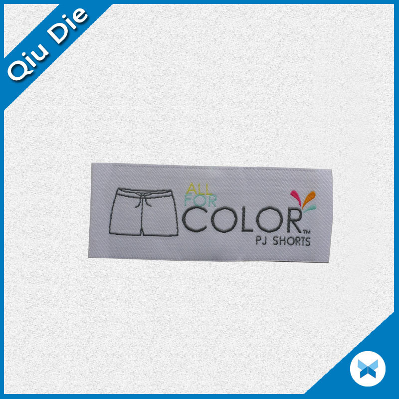 White Color Woven Label with Brand Name for Shorts
