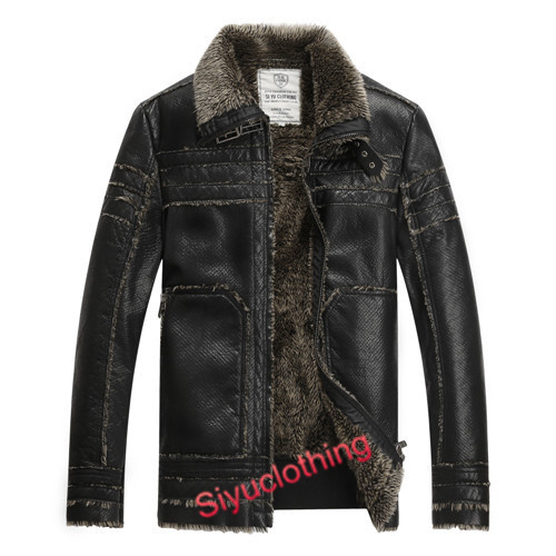 2015 Men Leather Lapel Casual Windproof Latest Design PU Winter Jacket (F-1632)