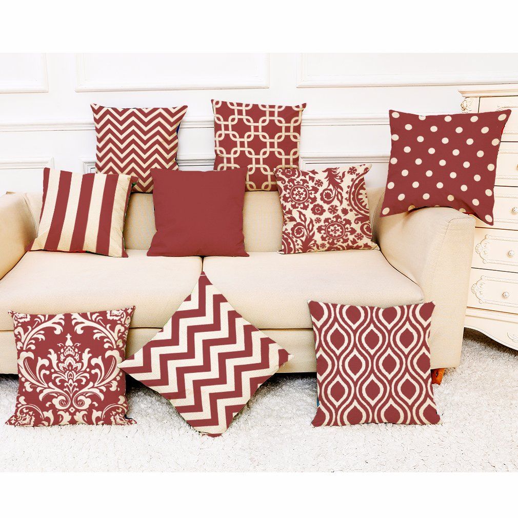 Geometric Figure Red and White Print Cushions