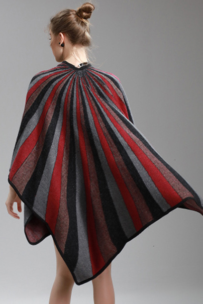 Womens Cashmere Feel Alike Fancy Stripe Printing Cape Stole Poncho Shawl (SP291)