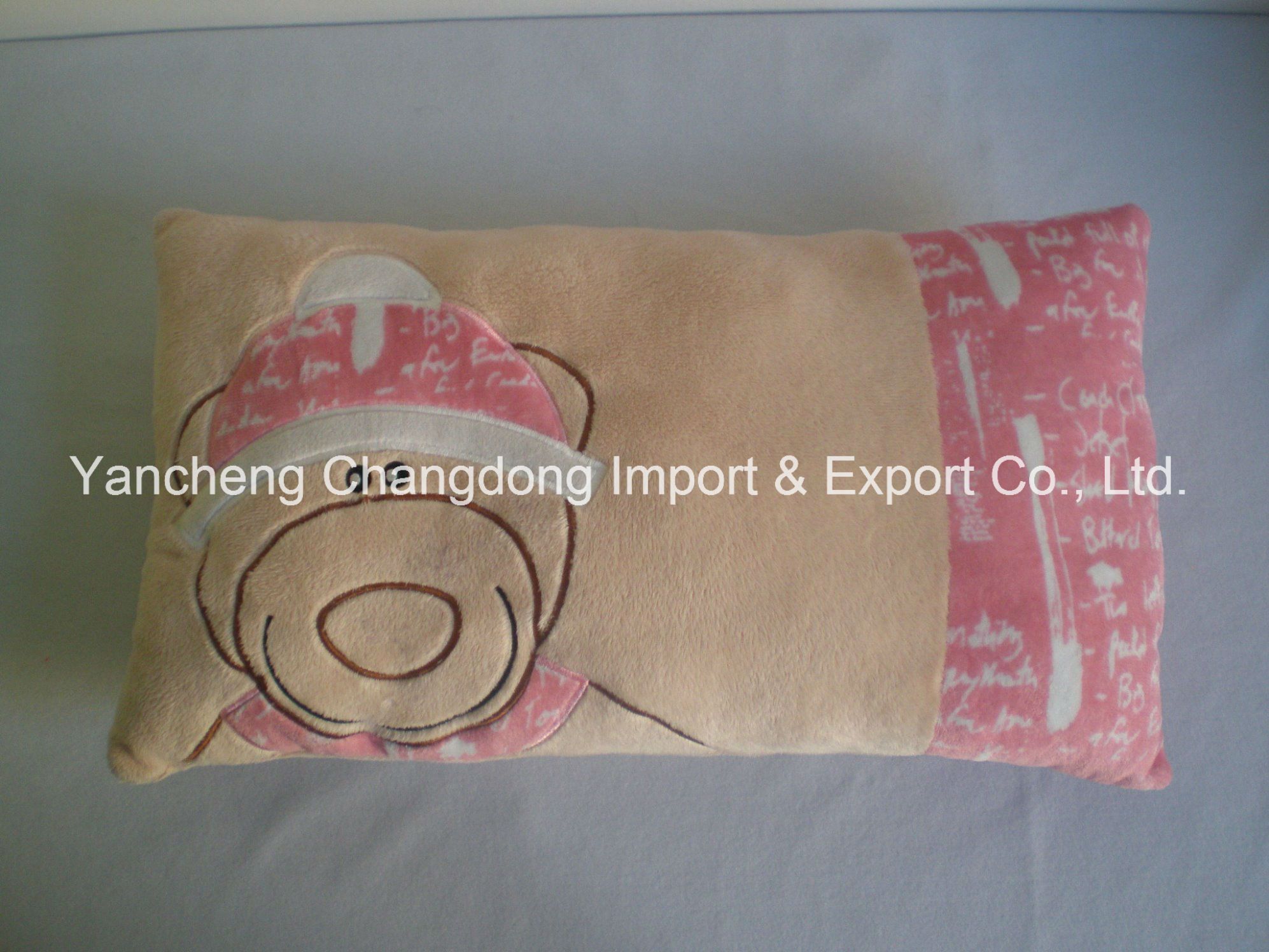 Plush Rectangular Bear Embroidery Cushion