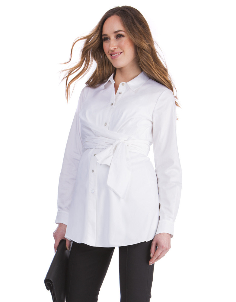 2017 New Styles Long Sleeve White Stretch Cotton Maternity Shirts