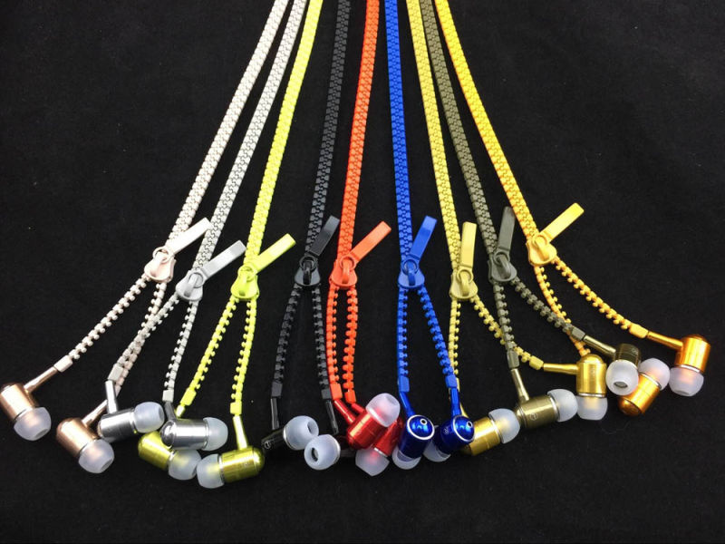 Zipper Earphone with Microphone for Mobile Phone