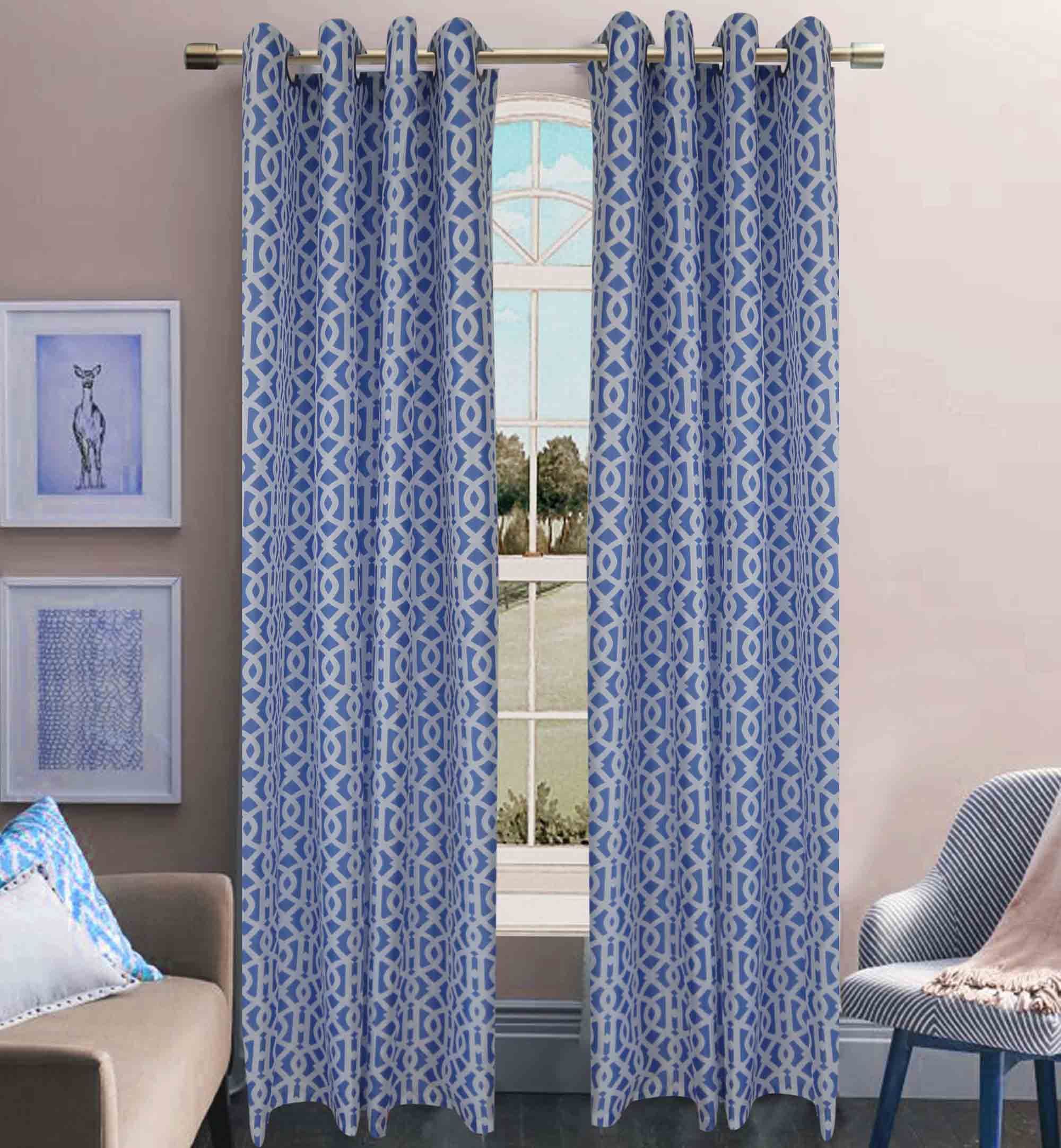 Printed Faux Silk 8 Grommets Window Curtain