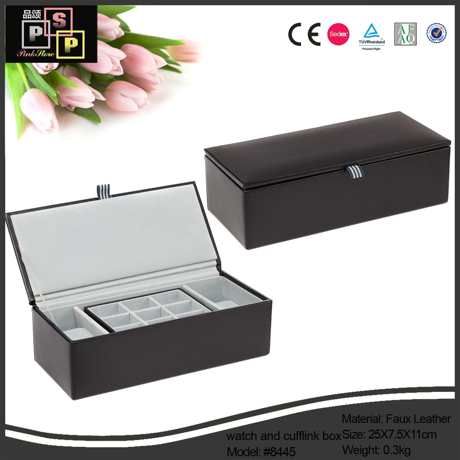 Luxury Multi-Function Leather Watch and Cufflink Storage Box (8445)