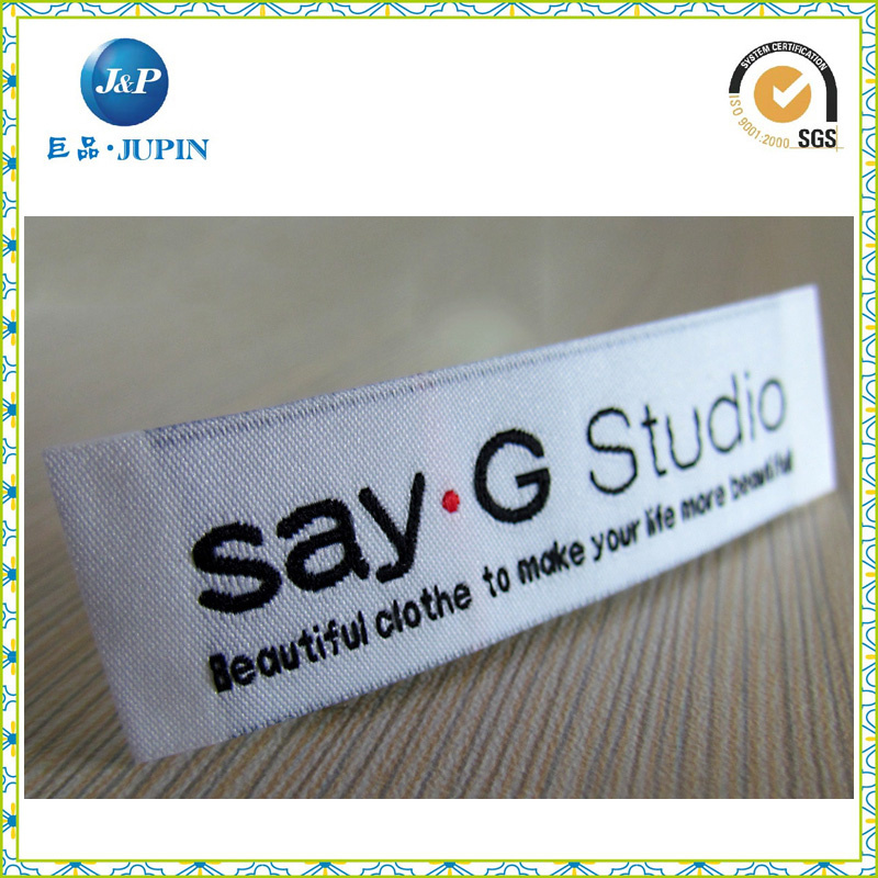 Custom White High Density Woven Label with Black Logo (JP-CL026)
