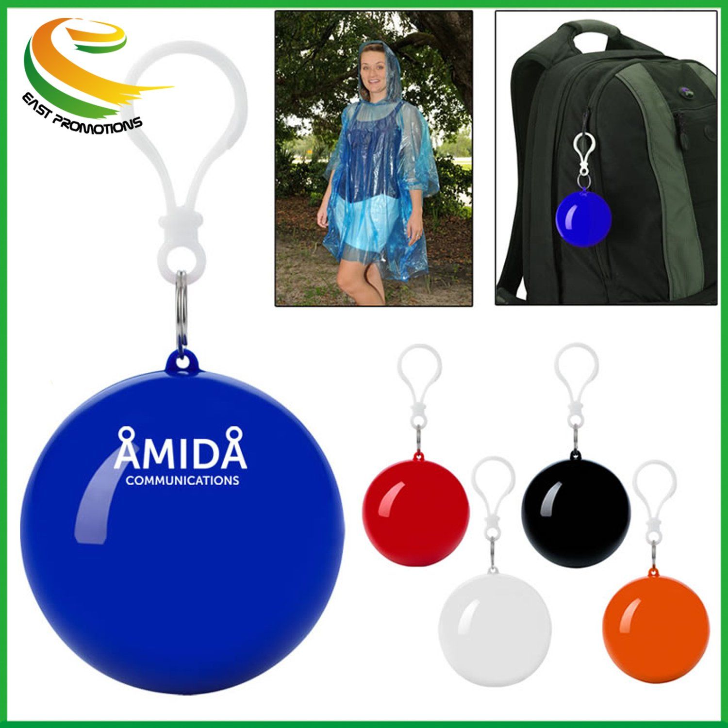 Plastic Ball Keychain Keychain with Compressed Poncho Raincoat