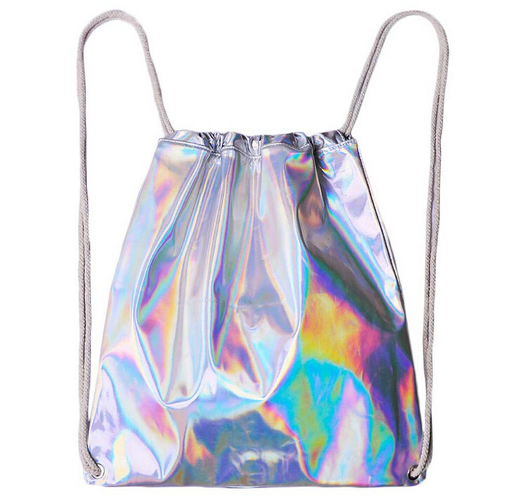 Silver Laser PU Drawstring Backpack, Seven Color Shading Laser Drawstring Bag