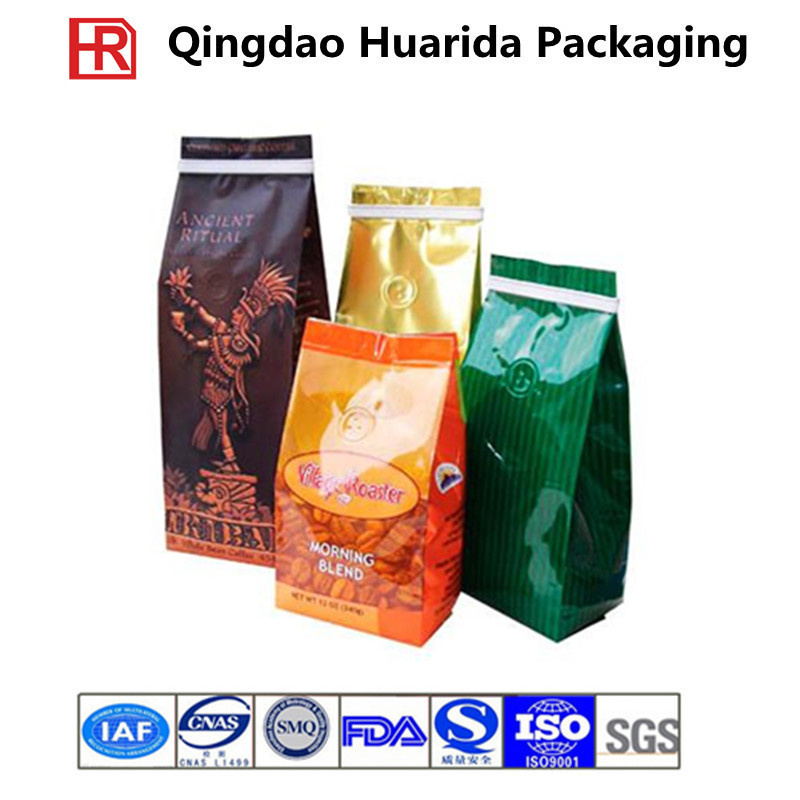 Plastic Box Bottom Zipper Coffee Matte Bag with Valve