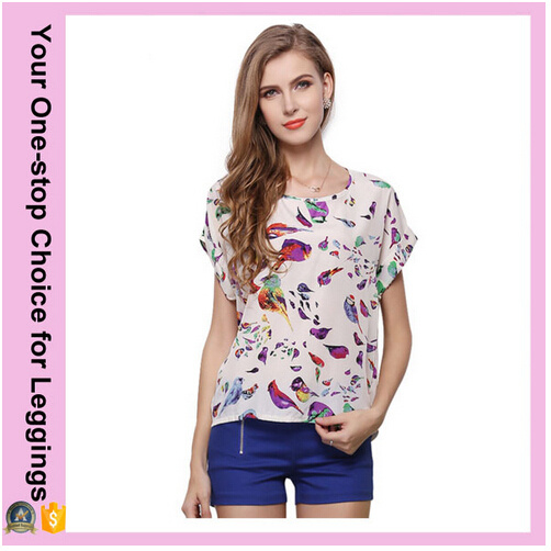 2016 Newest Bird Print Chiffon Women Plus Size Tops