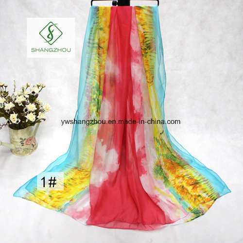 Aquarelle Transition Printed Beach Shawl L Fashion Lady Silk Scarf