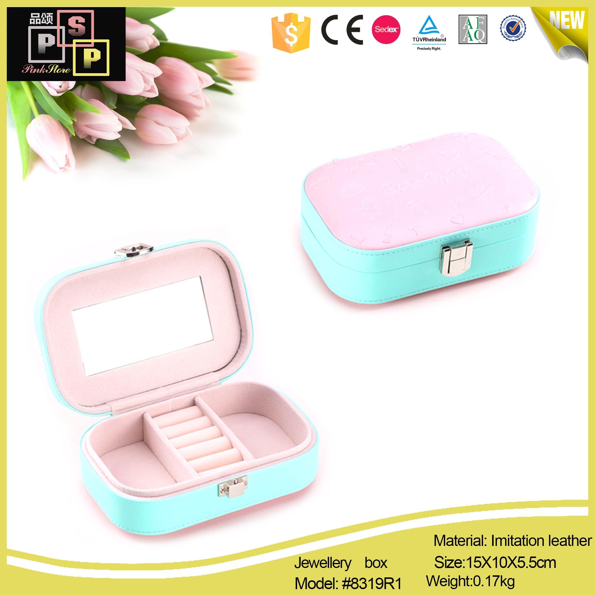 Leather Cufflink Necklace Bangle Chain Box with Mirror (8319)