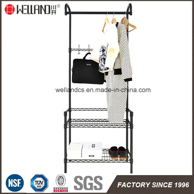 Elegant Adjustable Hallway Epoxy Coated Black Metal Clothes Wire Shelving Pretty Garment Rack