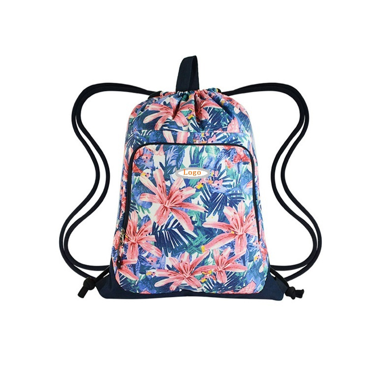 Fashion Print Polyester Pull Rope Sports Drawstring Bag