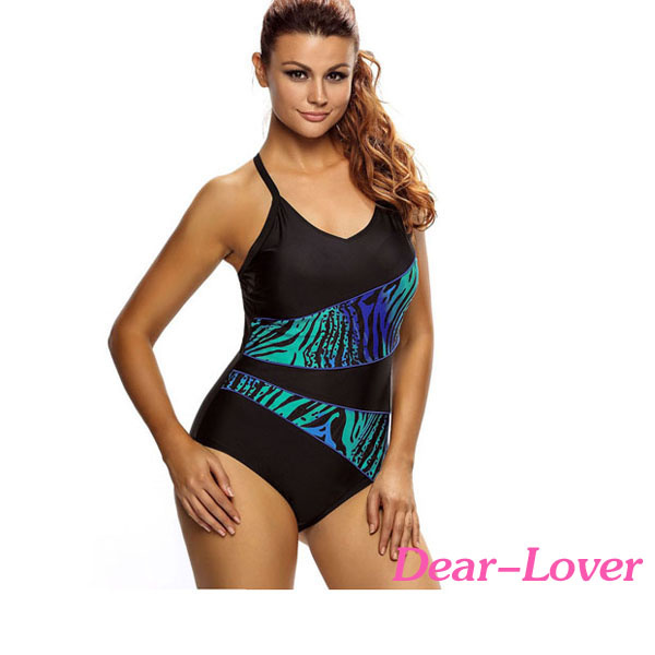 Asymmetric Print Splicing Straps Swimming Suit