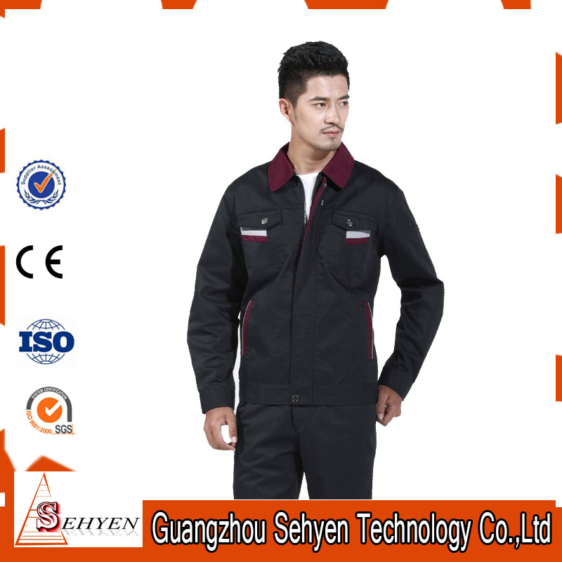 65%Polyester and 35%Cotton Custom Design Factory Worker Uniform with Navy-Red