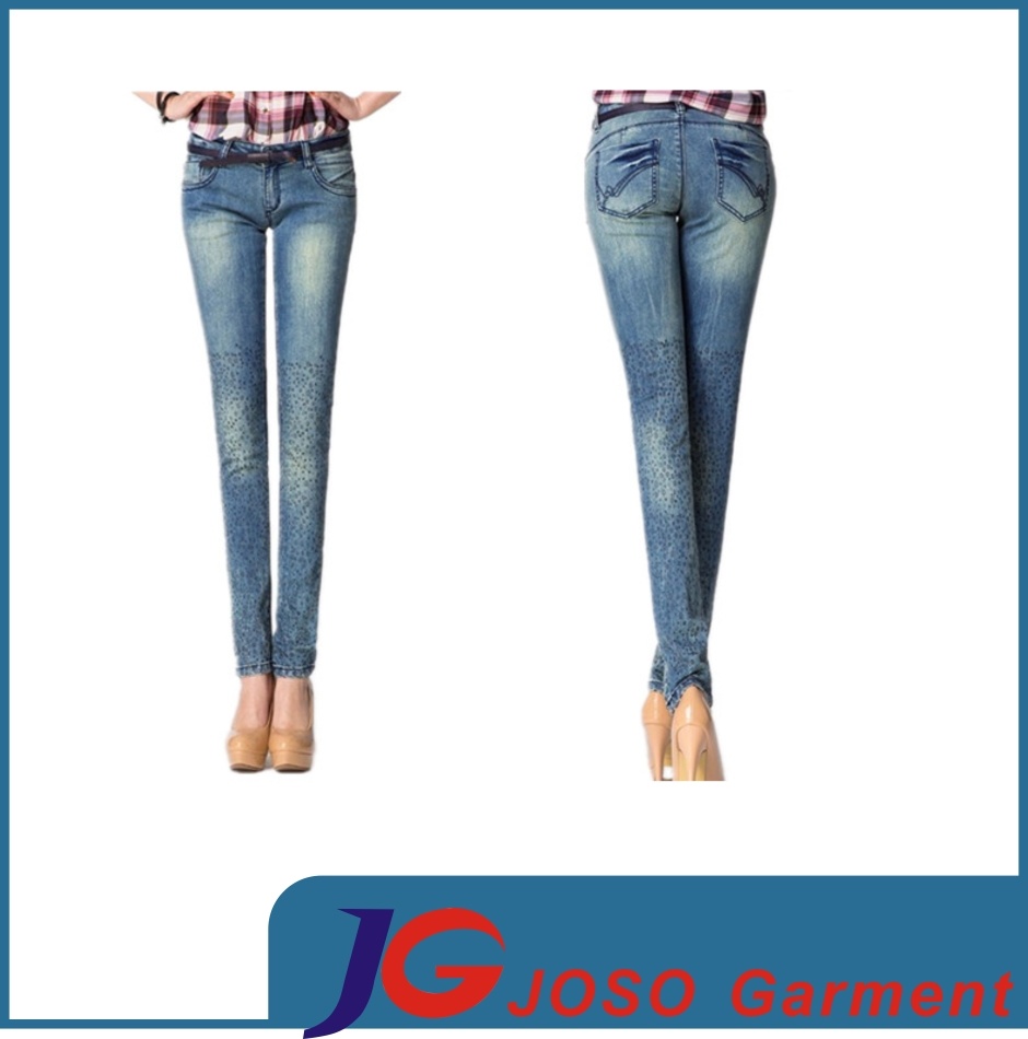 Cacual Blue Half- Print Leopard Skinny Jeans