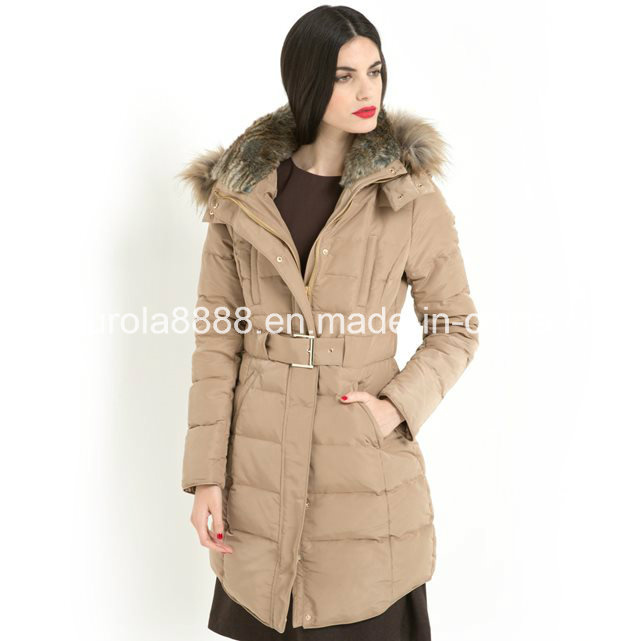 Hooded Feather and Down-Filled Coat with Pockets