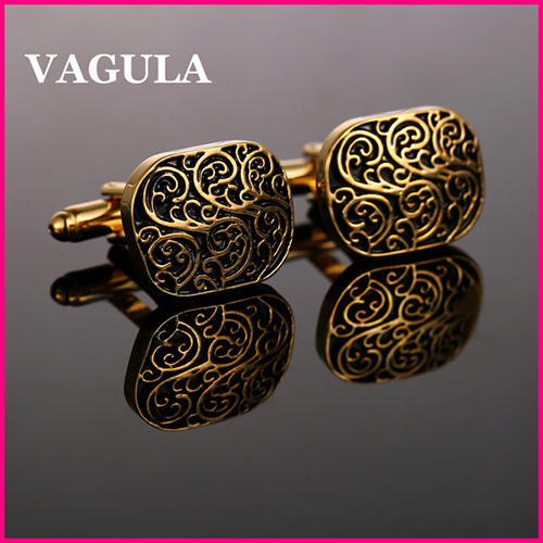 VAGULA Quality Gold Engraved Cufflinks (HL10160)