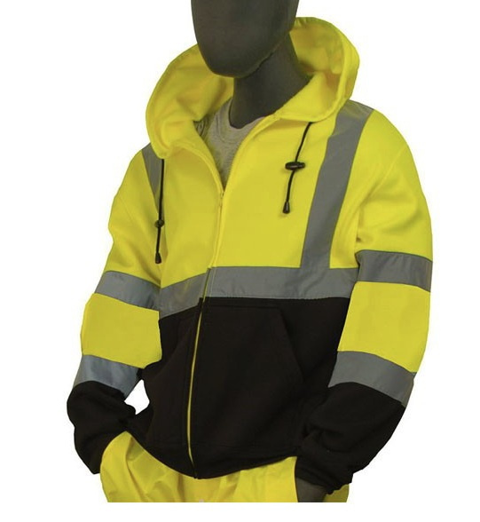 Classic Yellow Black Bottom Zipper Front Sweatshirt with Drawstring Hood