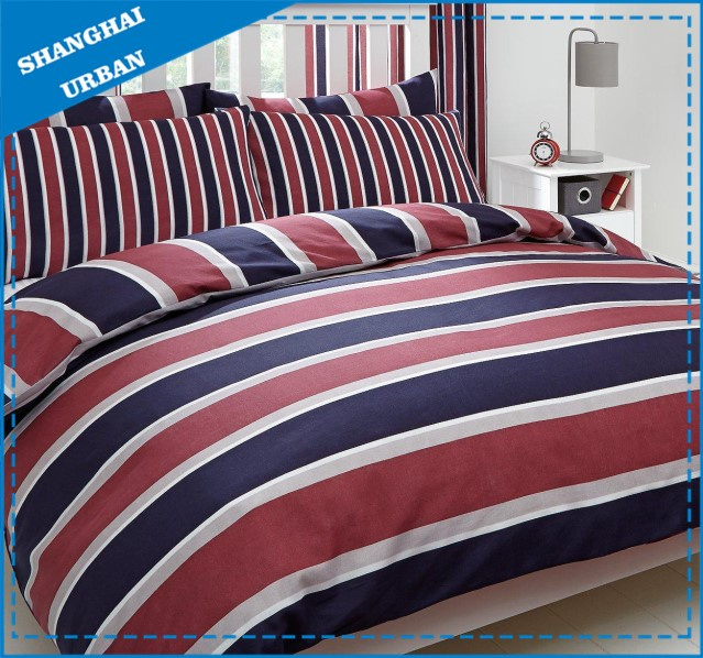 Indigo Red Stripe Polyester Printed Duvet Cover Set