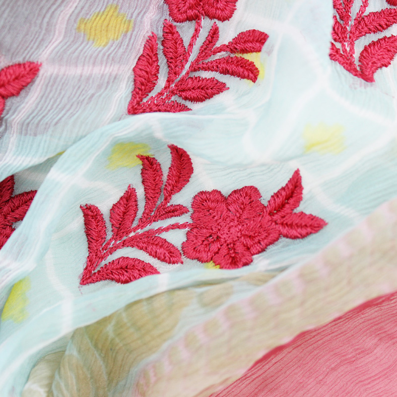Customized 100% Silk Printed Shawl with Embroidery (AMA170609-4)