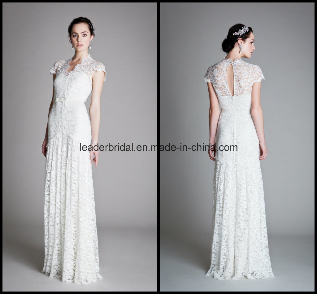Lace Bridal Dress Prom Gown A-Line V-Neck White Wedding Dresses Z2039