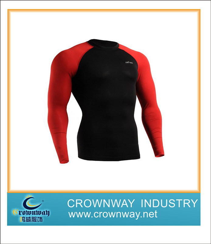 Breathable Men Compression Wear with Red Sleeve
