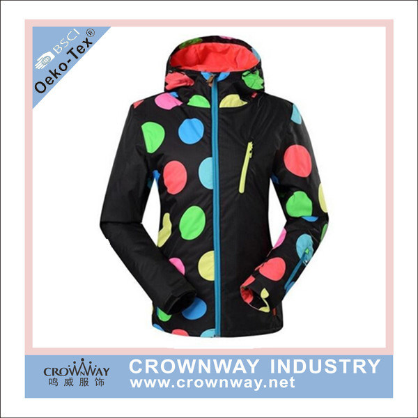 Colorful Printing Fashion Women Ski Jacket with Hood